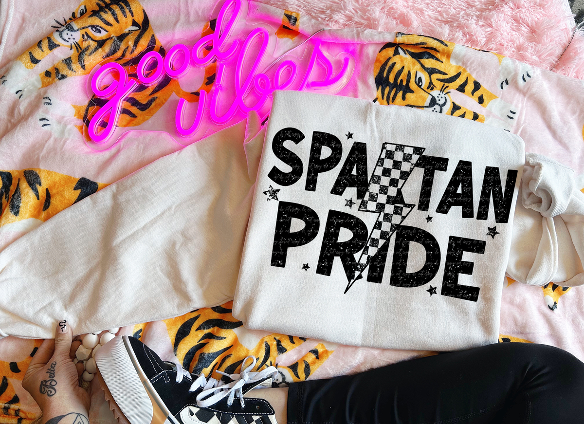 Spartan Pride Checkered Lightning Bolt Black 89072 DTF Transfer