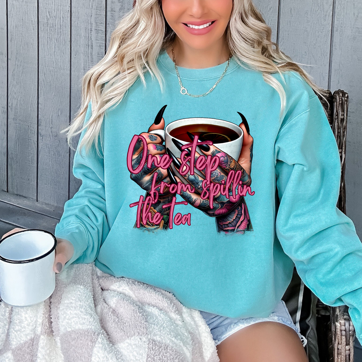 One Step From Spillin The Tea 117942 DTF transfer