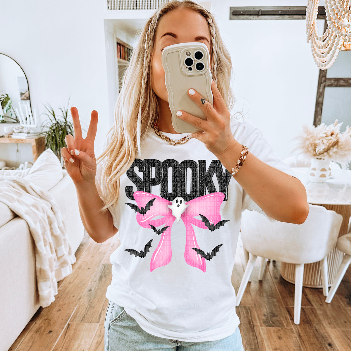 Spooky PINK BOW DTF transfer