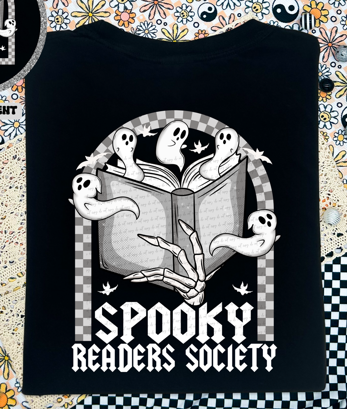 Spooky Readers Society White Font Book Ghost (Back Print) 46325 DTF transfer