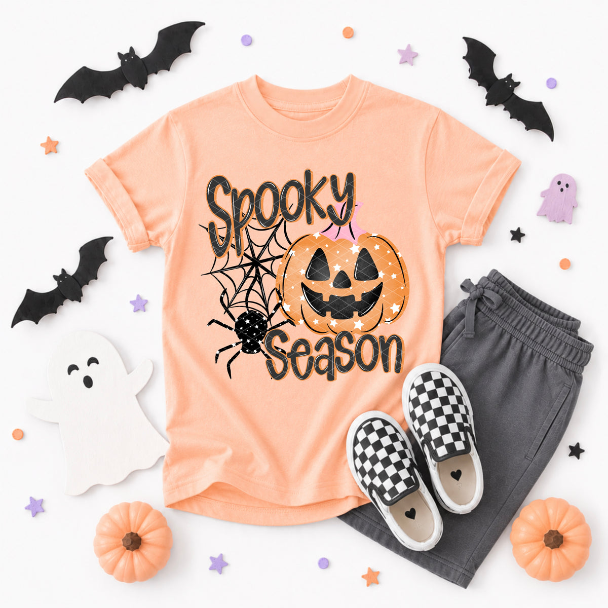 Spooky season starry pumpkin and spider ORANGE (SDD) DTF Transfer