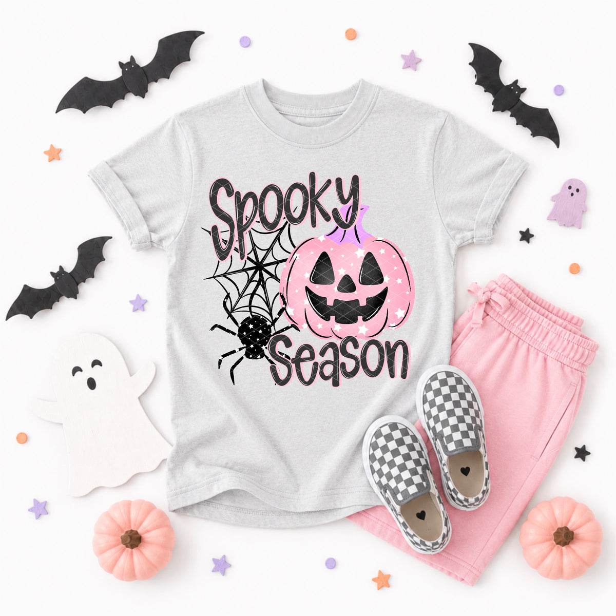 Spooky season starry pumpkin and spider PINK (SDD) DTF Transfer