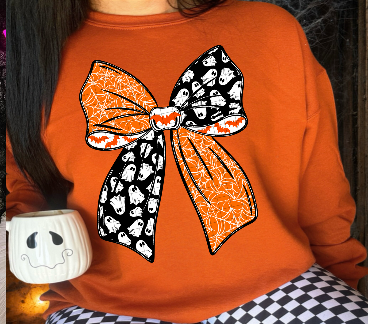 Spooky ghost and spiderweb bow (Linda) DTF Transfer