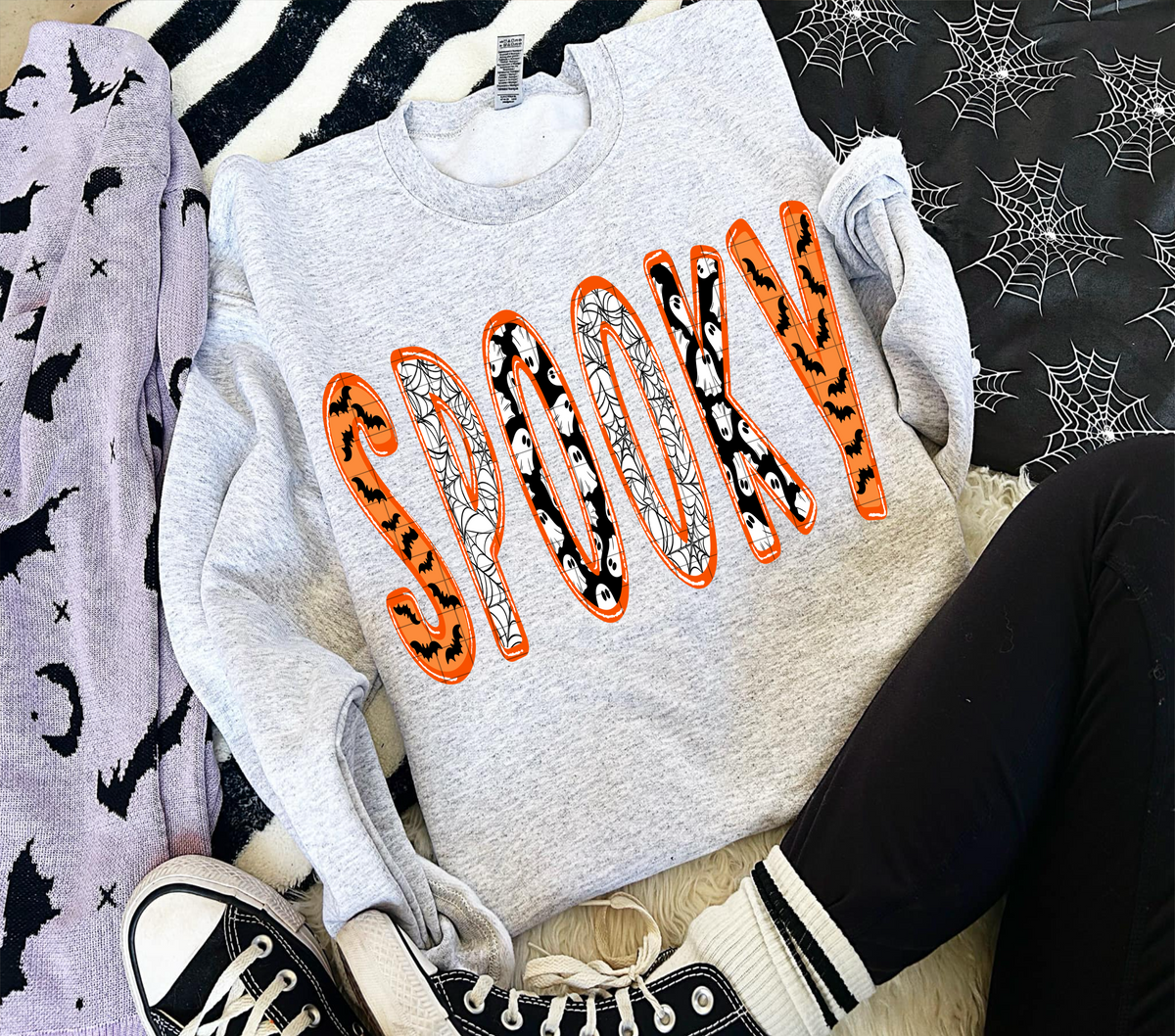 Spooky ghost bat and spiderweb filled (Linda) DTF Transfer