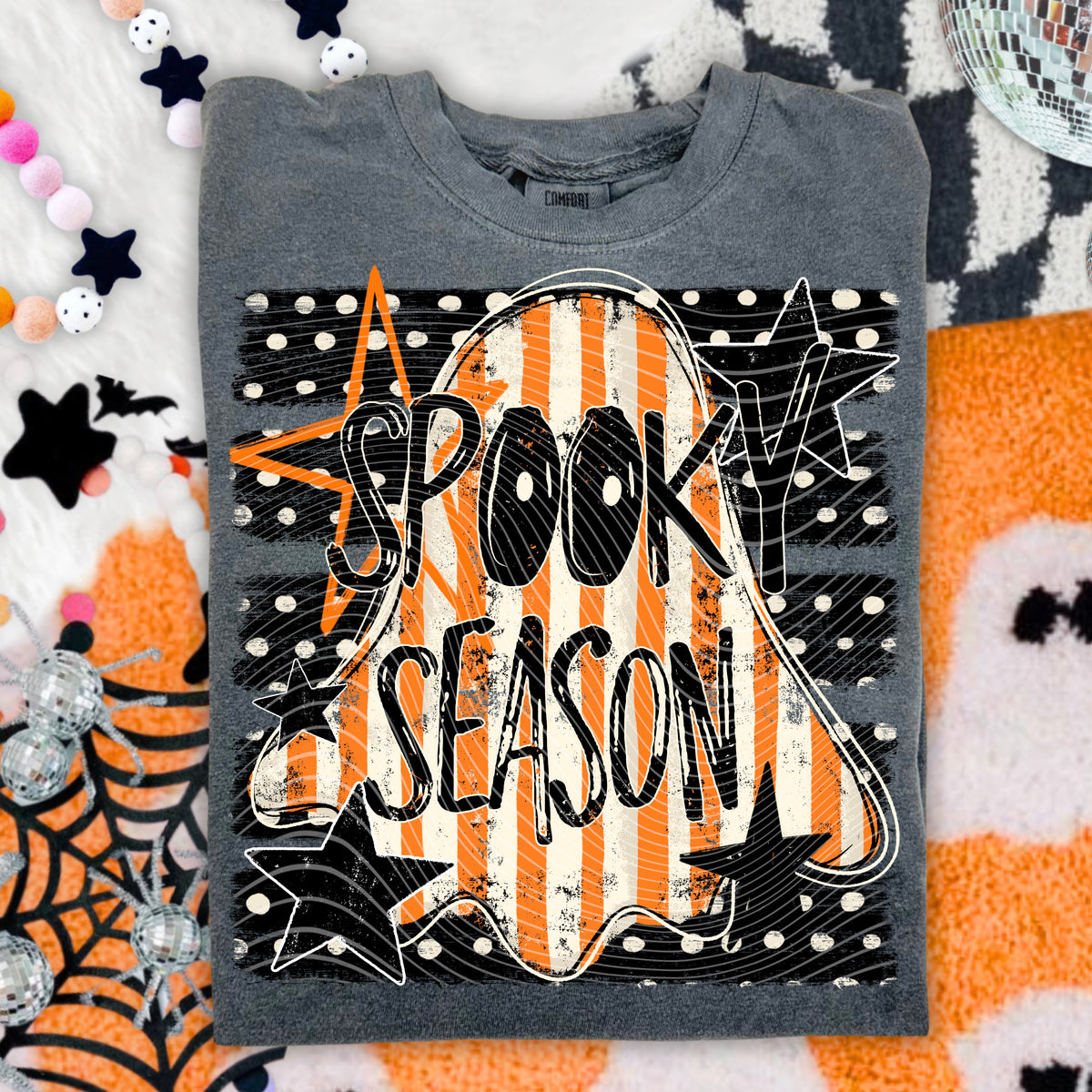 Spook season striped ghost polkadot stripes (AG) DTF transfer