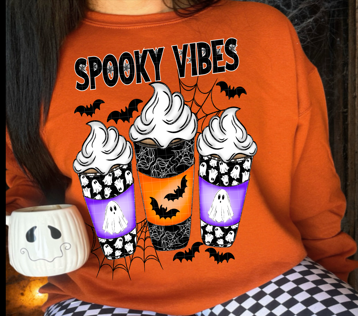 Spooky vibes coffee trio BLACK (Linda) DTF Transfer