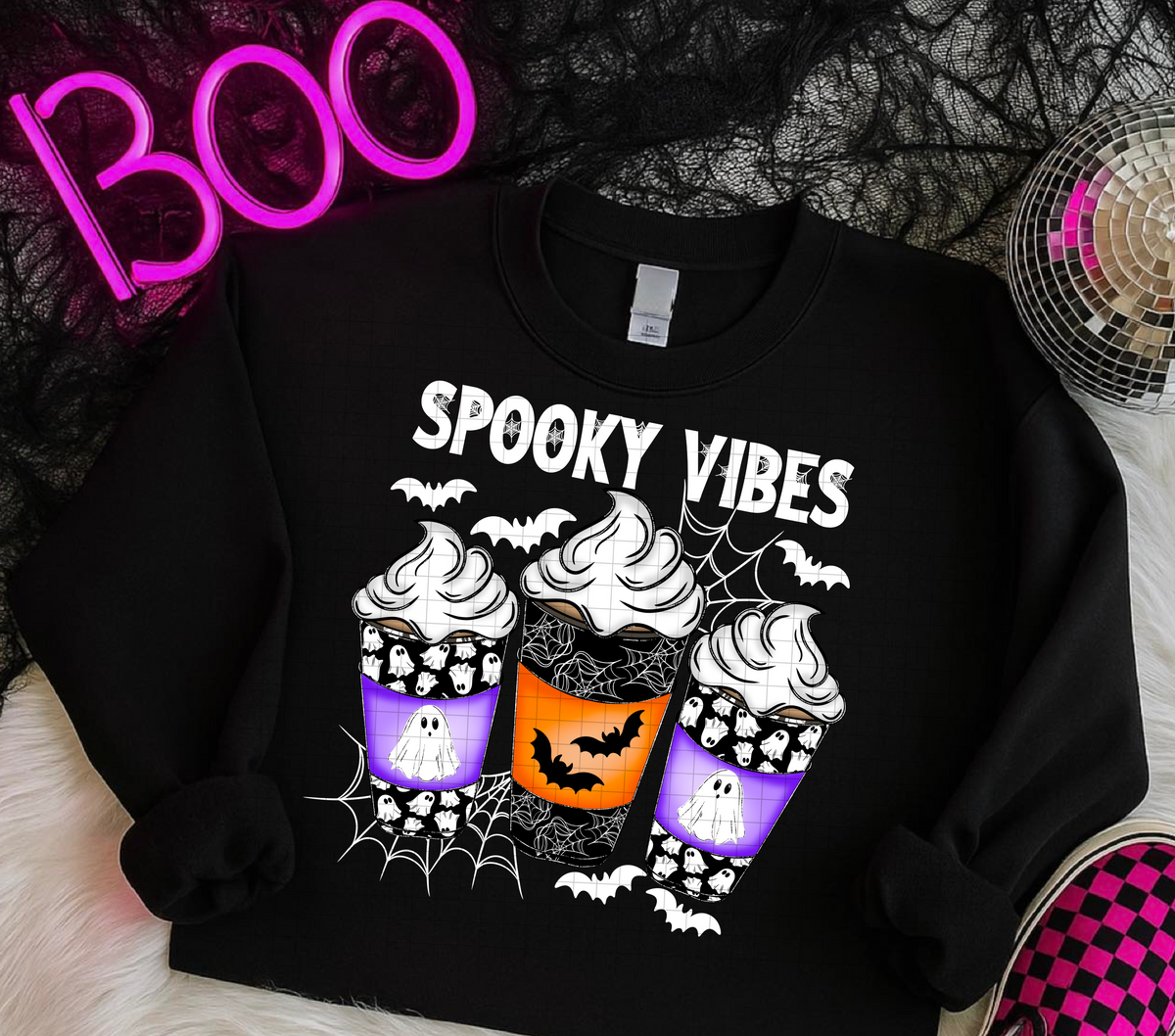 Spooky vibes coffee trio WHITE (Linda) DTF Transfer
