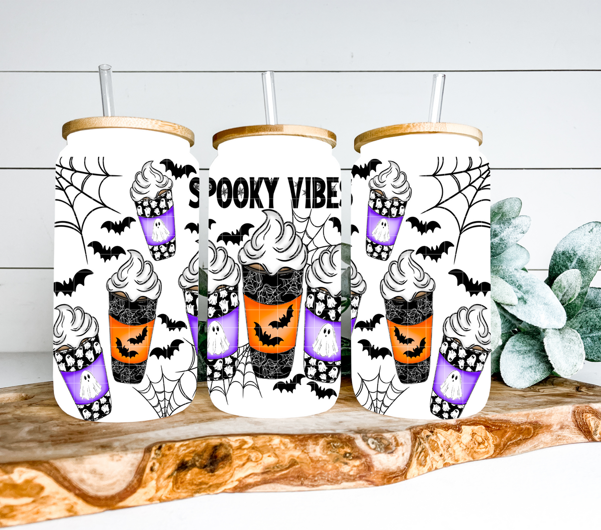 Spooky vibes coffee trio BLACK (Linda) UV DTF WRAP