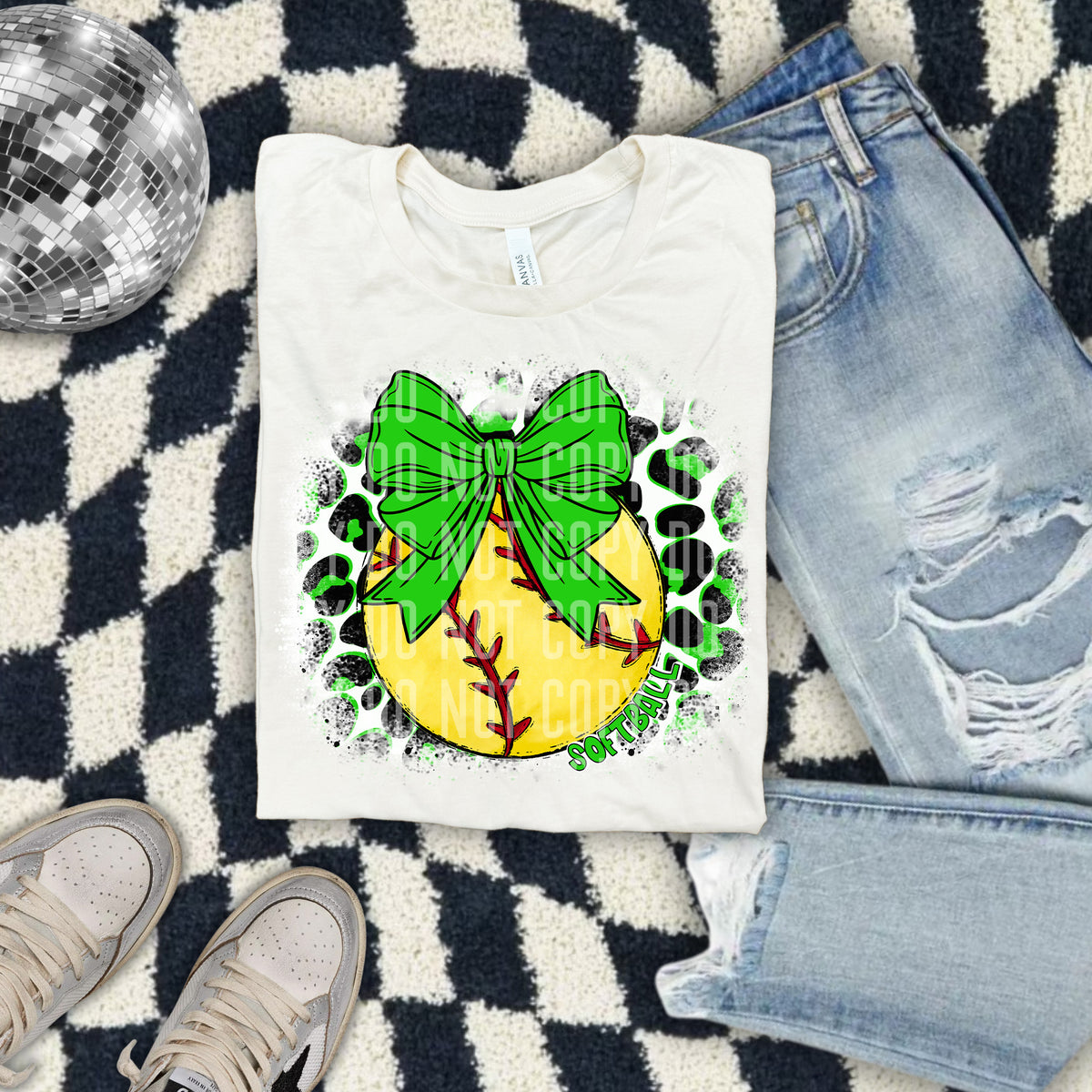 Softball Leopard Background Lime Green (Caplinger) DTF transfer