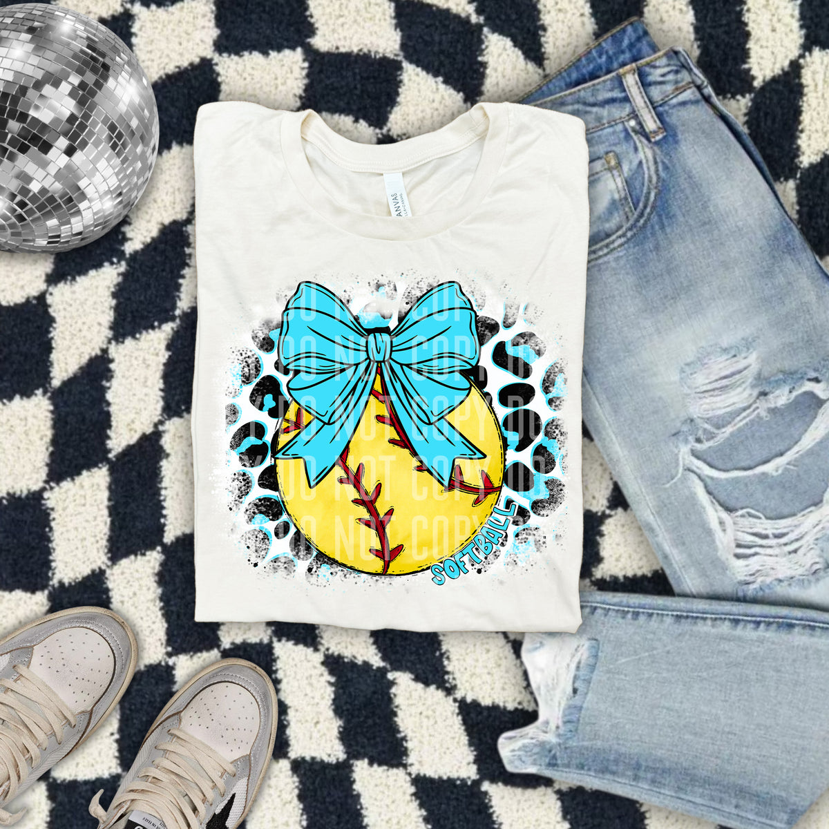 Softball Leopard Background Light Blue (Caplinger) DTF transfer