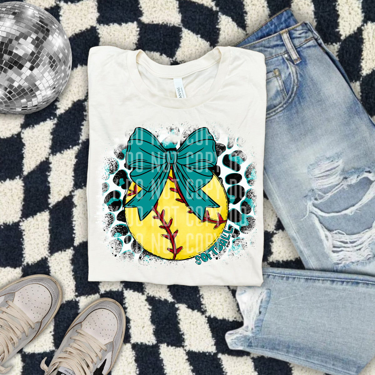 Softball Leopard Background Turquoise (Caplinger) DTF transfer