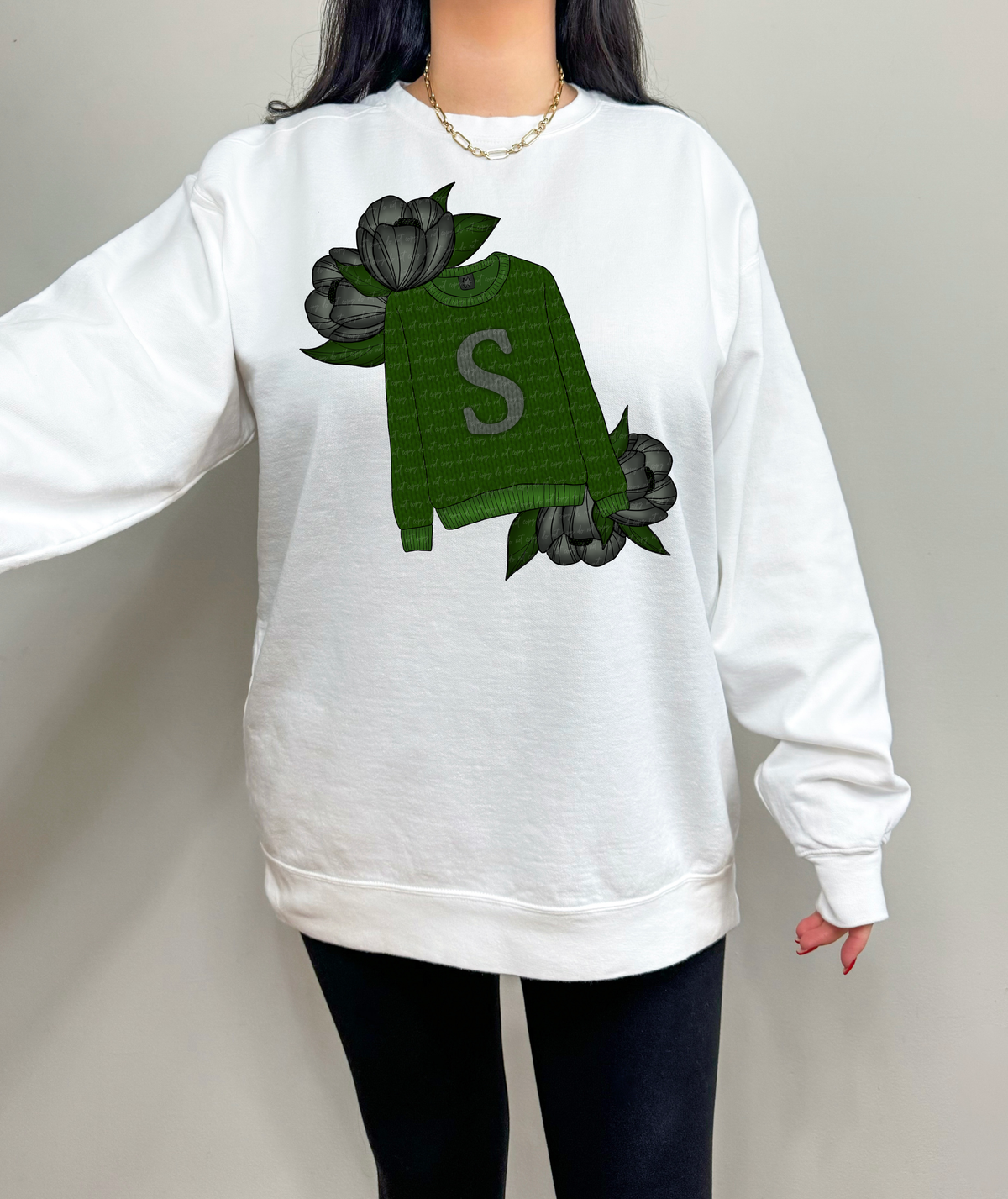 Slyth Green Sweater Floral HP 116012 DTF transfer