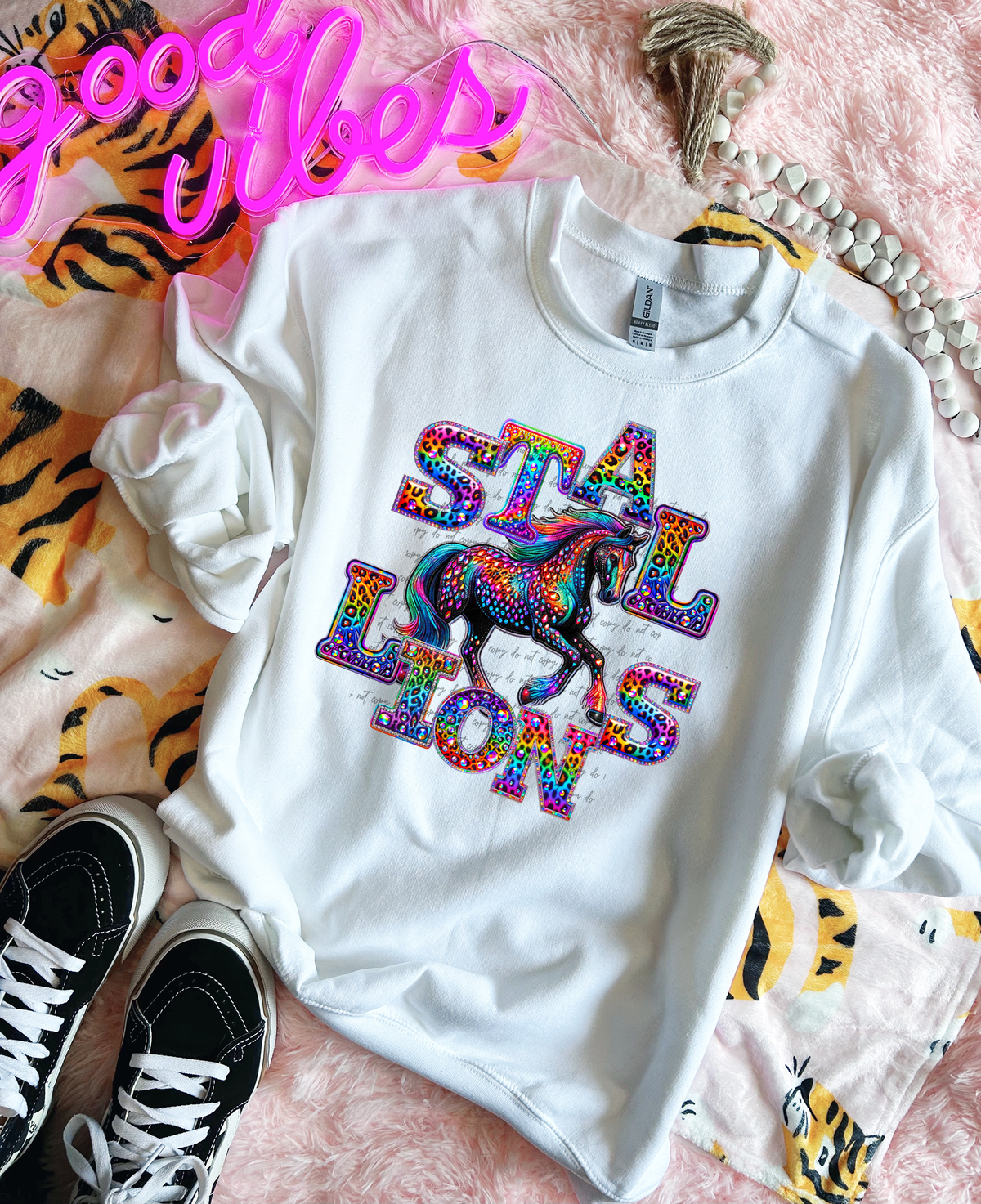 Stallions Rainbow Leopard Rhinestone 46134 DTF transfer