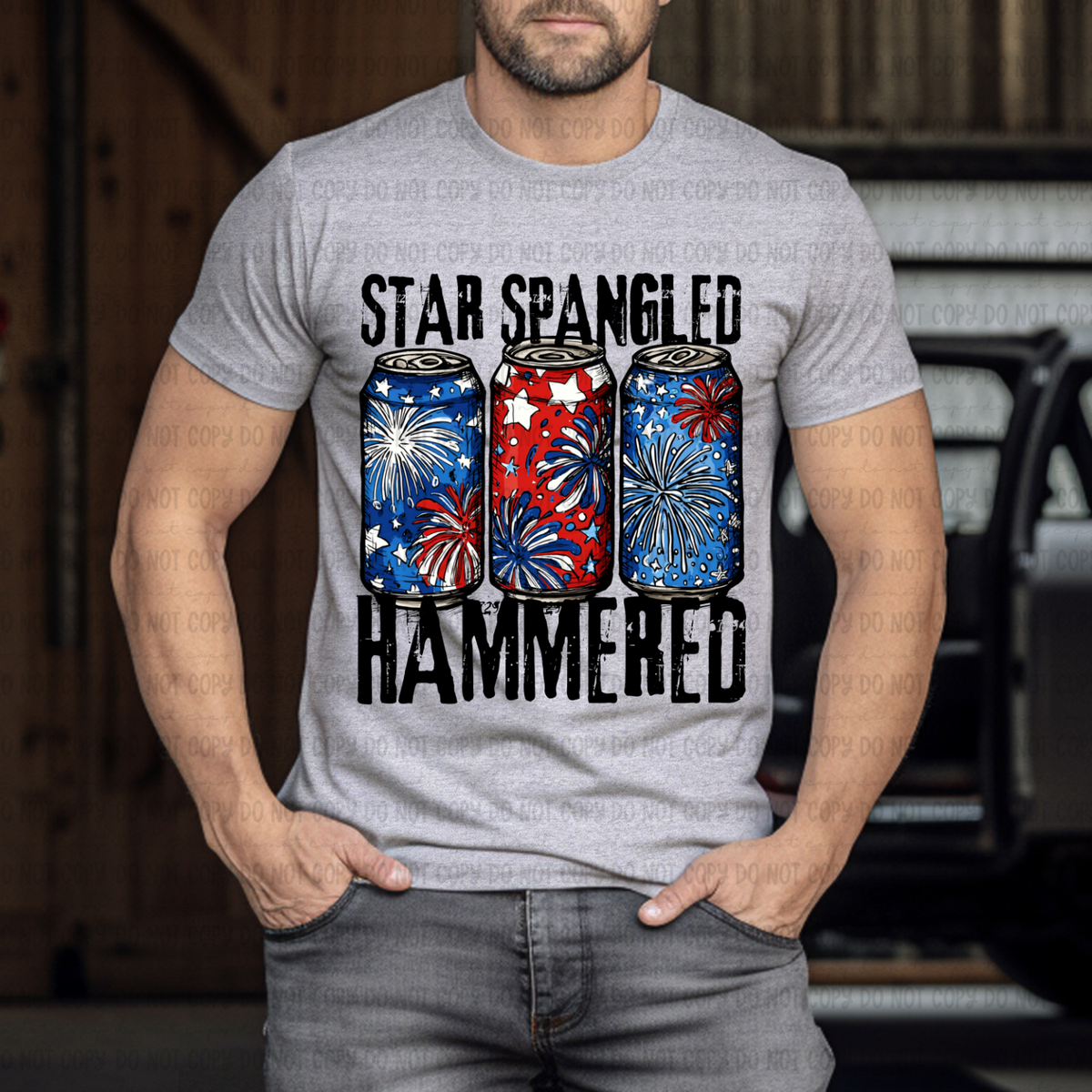 Star spangled hammered firework cans (Revel) DTF Transfer