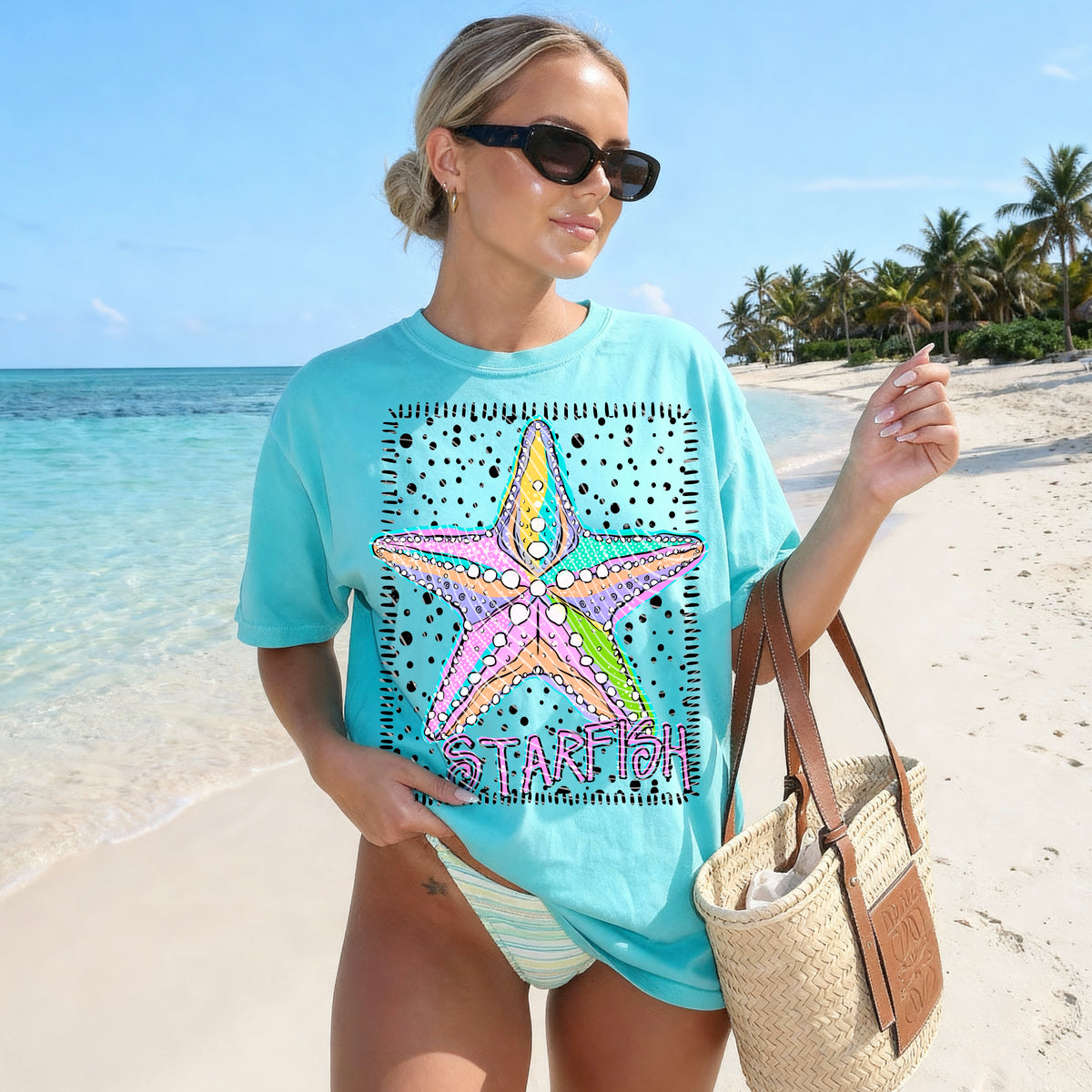 Star fish in dotted frame (AG) DTF Transfer
