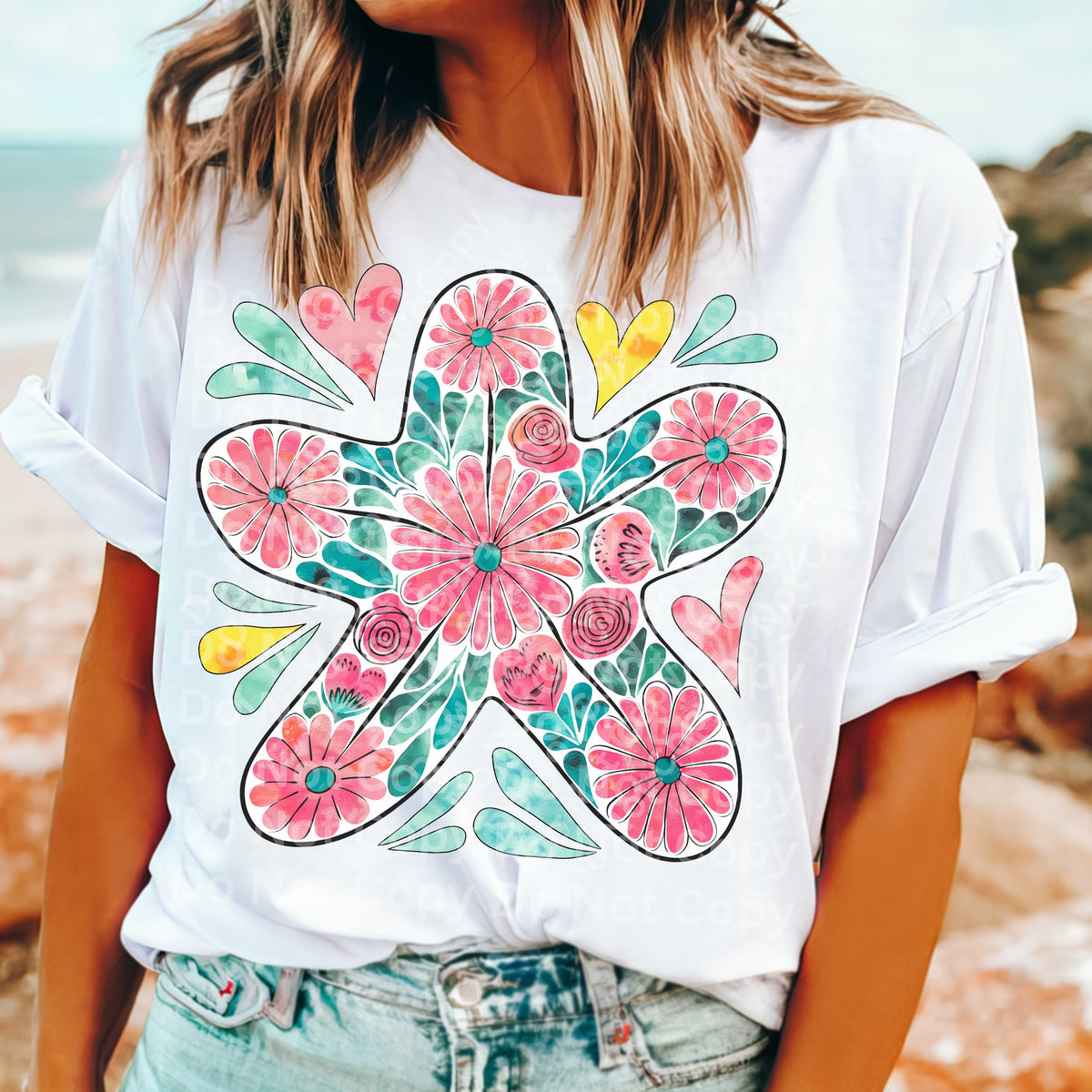 Pink floral starfish (Irene) DTF Transfer