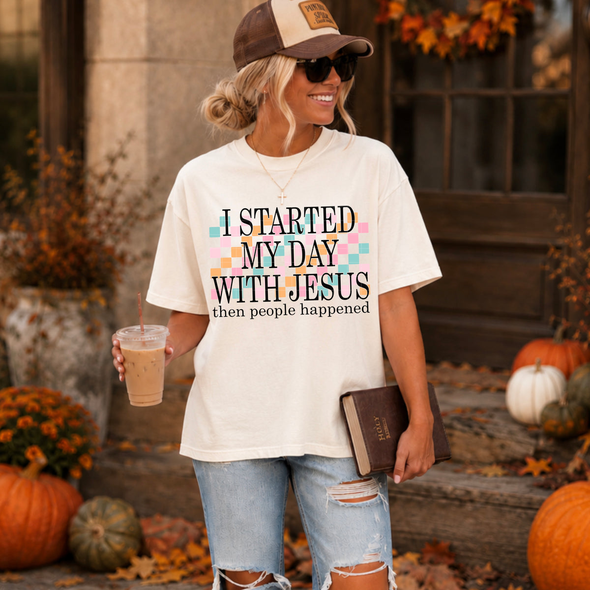 I started my day with Jesus colorful checkered (SDD) DTF Transfer