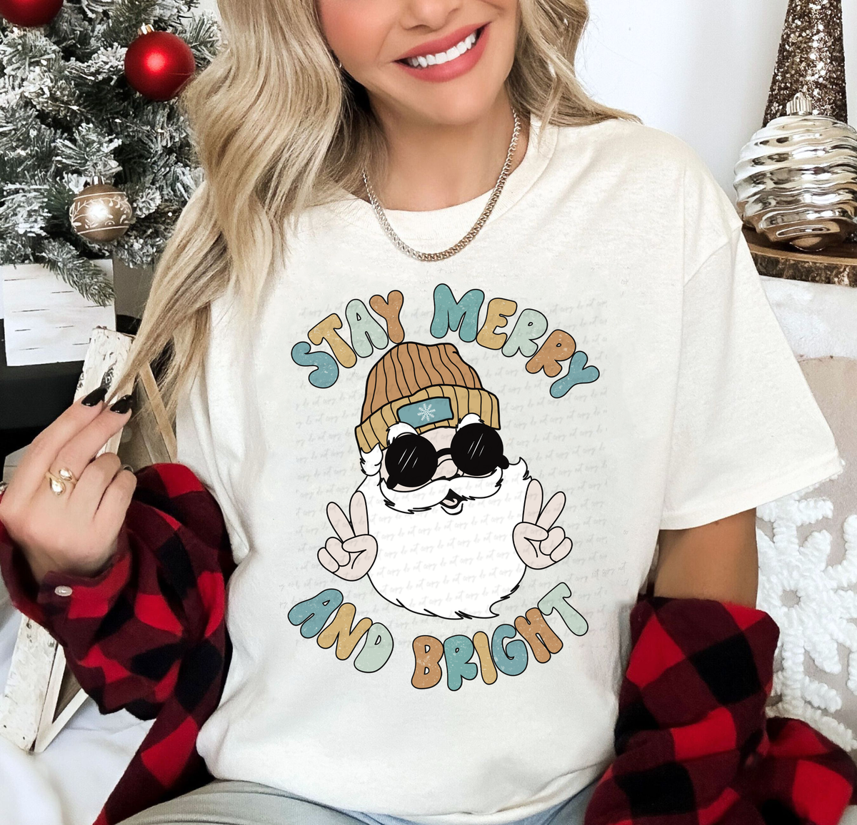 Stay Merry and Bright Boy Santa Neutral Colors 114850 DTF transfer