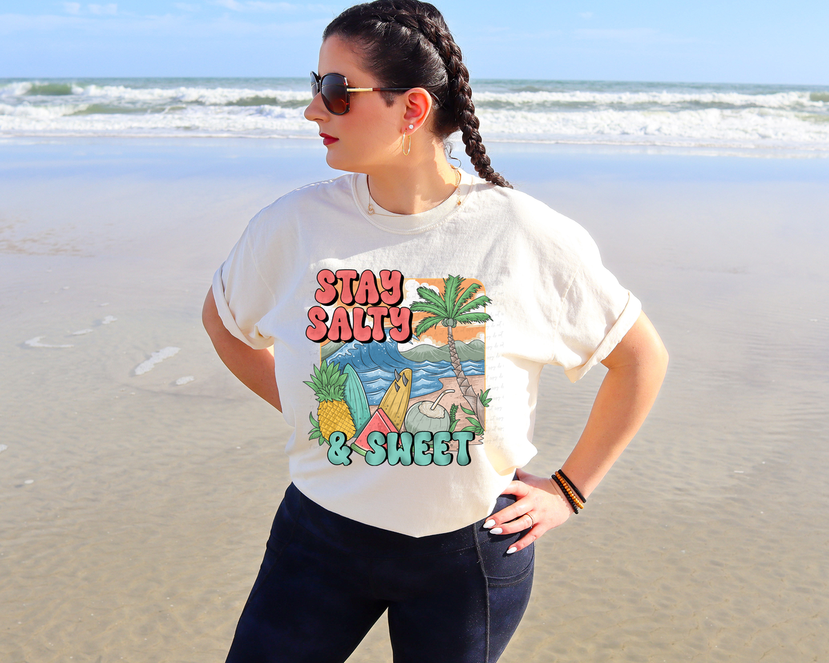 Stay Salty and Sweet Beach Waves Palm Tree Pineapple 115937 DTF Transfer