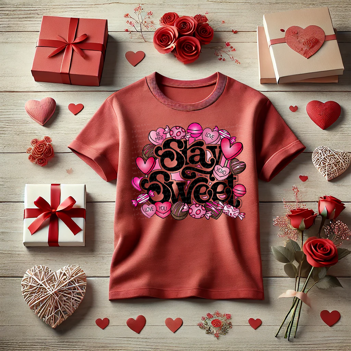 Stay Sweet Chocolate Candies Hearts 81751 DTF Transfer