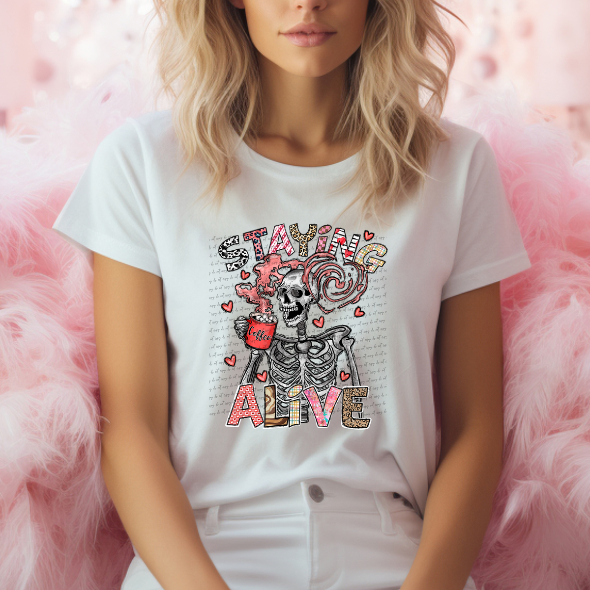 Staying Alive Skellie Coffee 71622 DTF Transfer