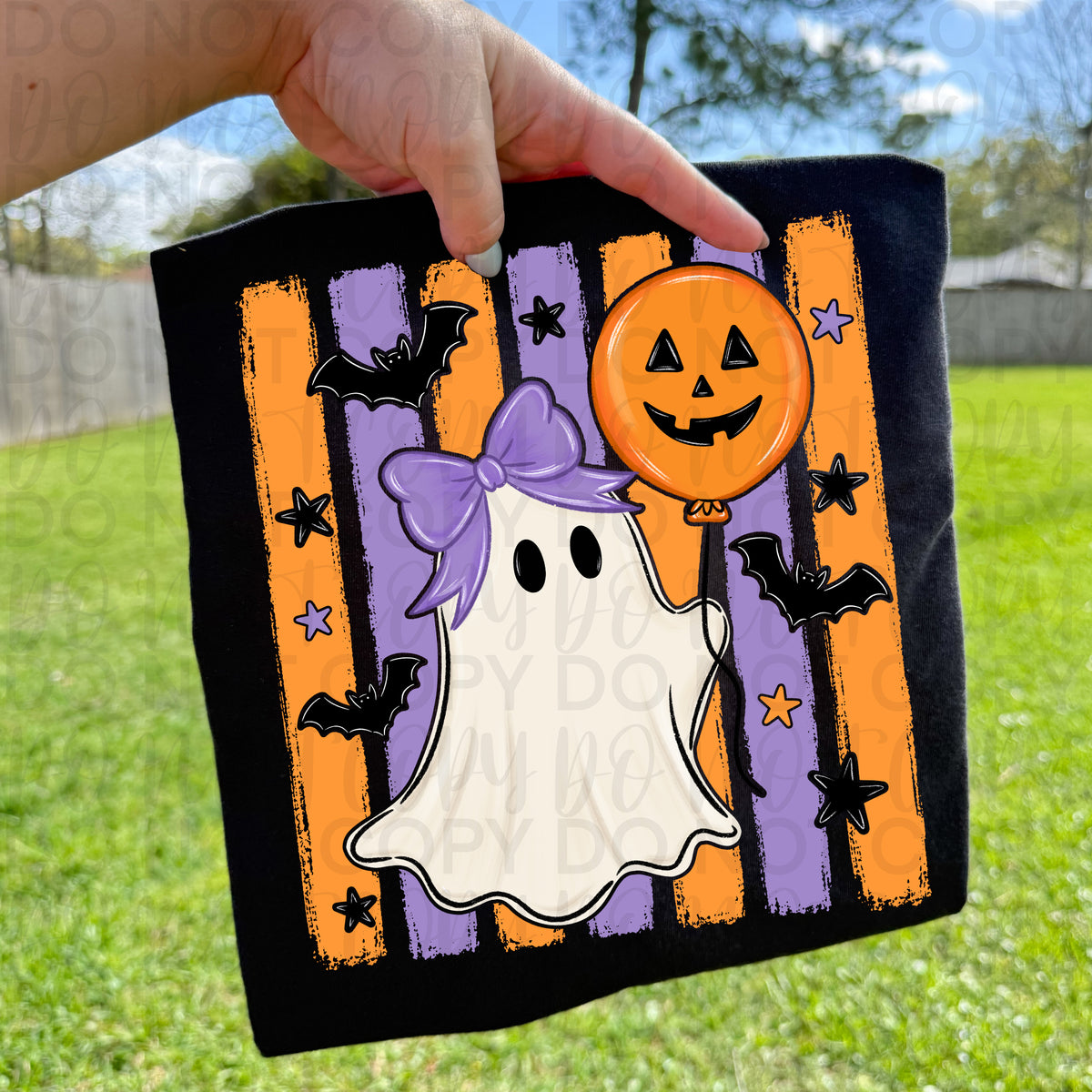 Ghost pumpkin ballon purple and orange stripes (UAC) DTF Transfer