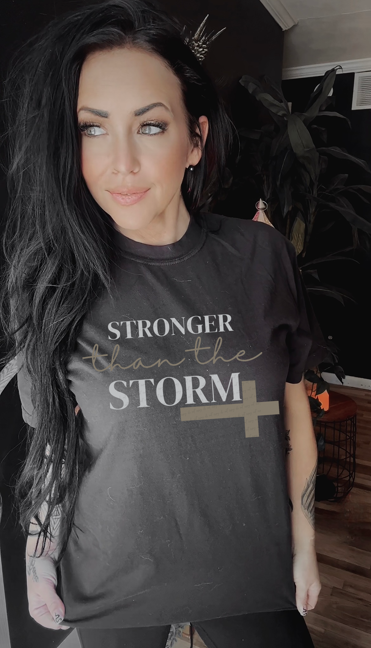 Stronger Than The Storm Brown Gray Font 110153 DTF transfer