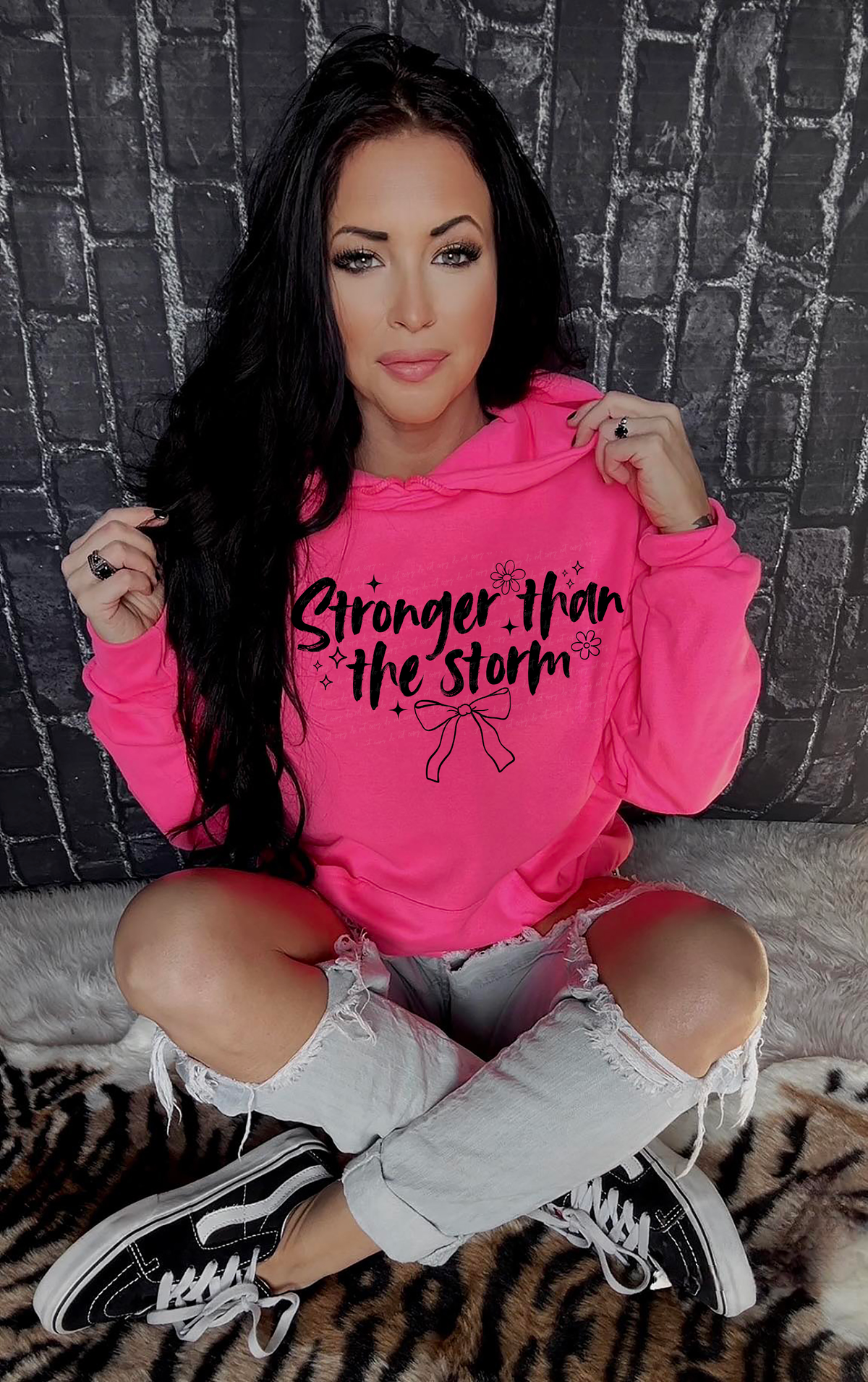 Stronger Than The Storm Floral Bows Black Font 111456 DTF transfer