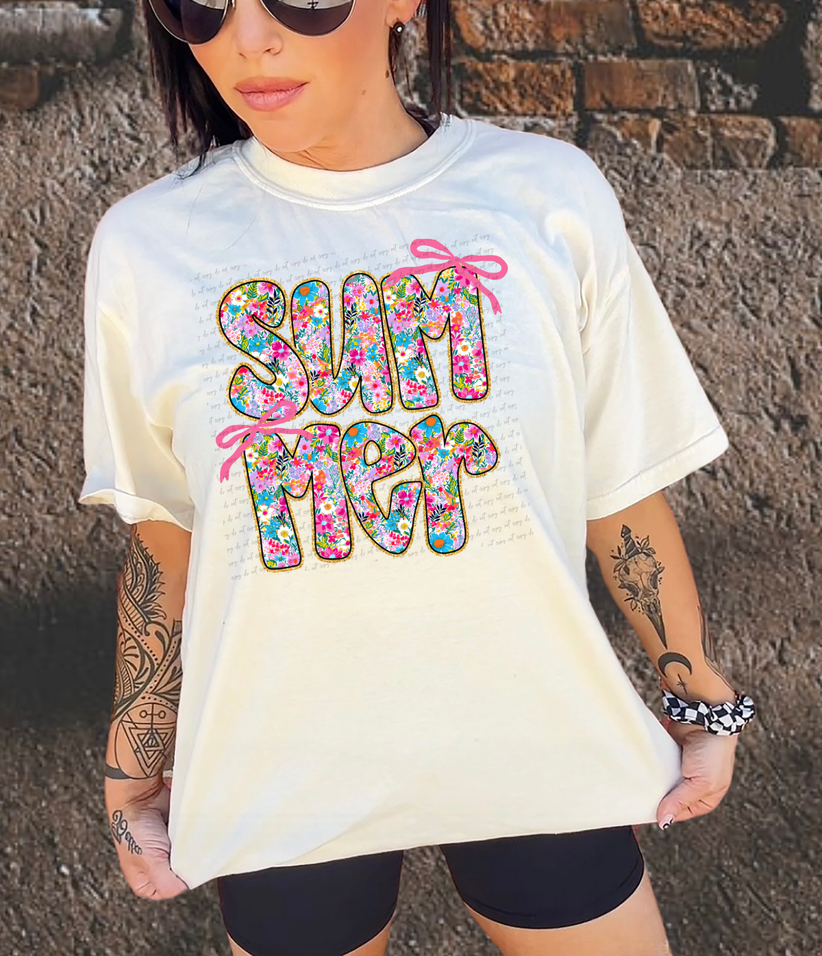 Summer Floral Filled Pink Bow 110155 DTF transfer