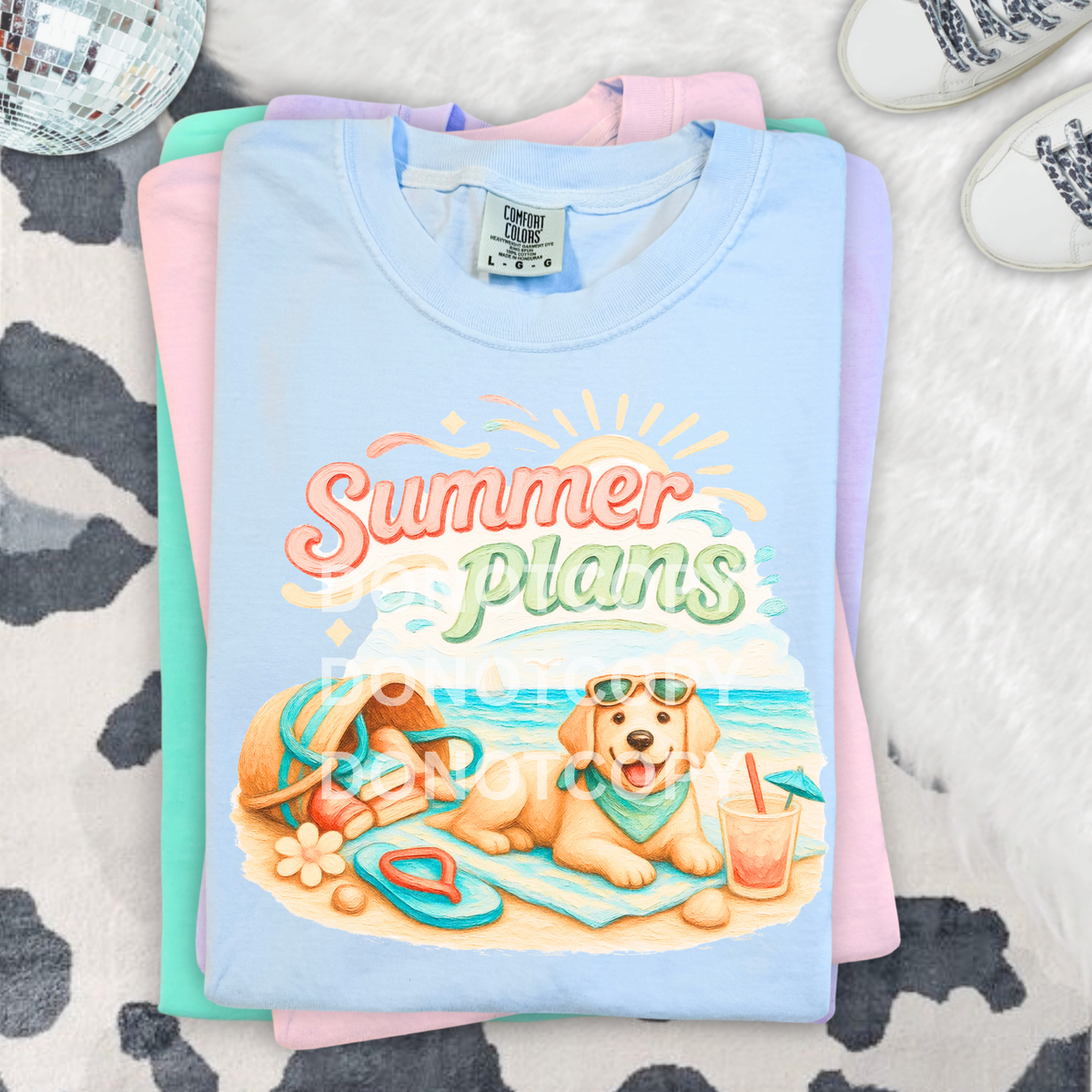 Summer plans dog laying on beach (CSG) DTF Transfer