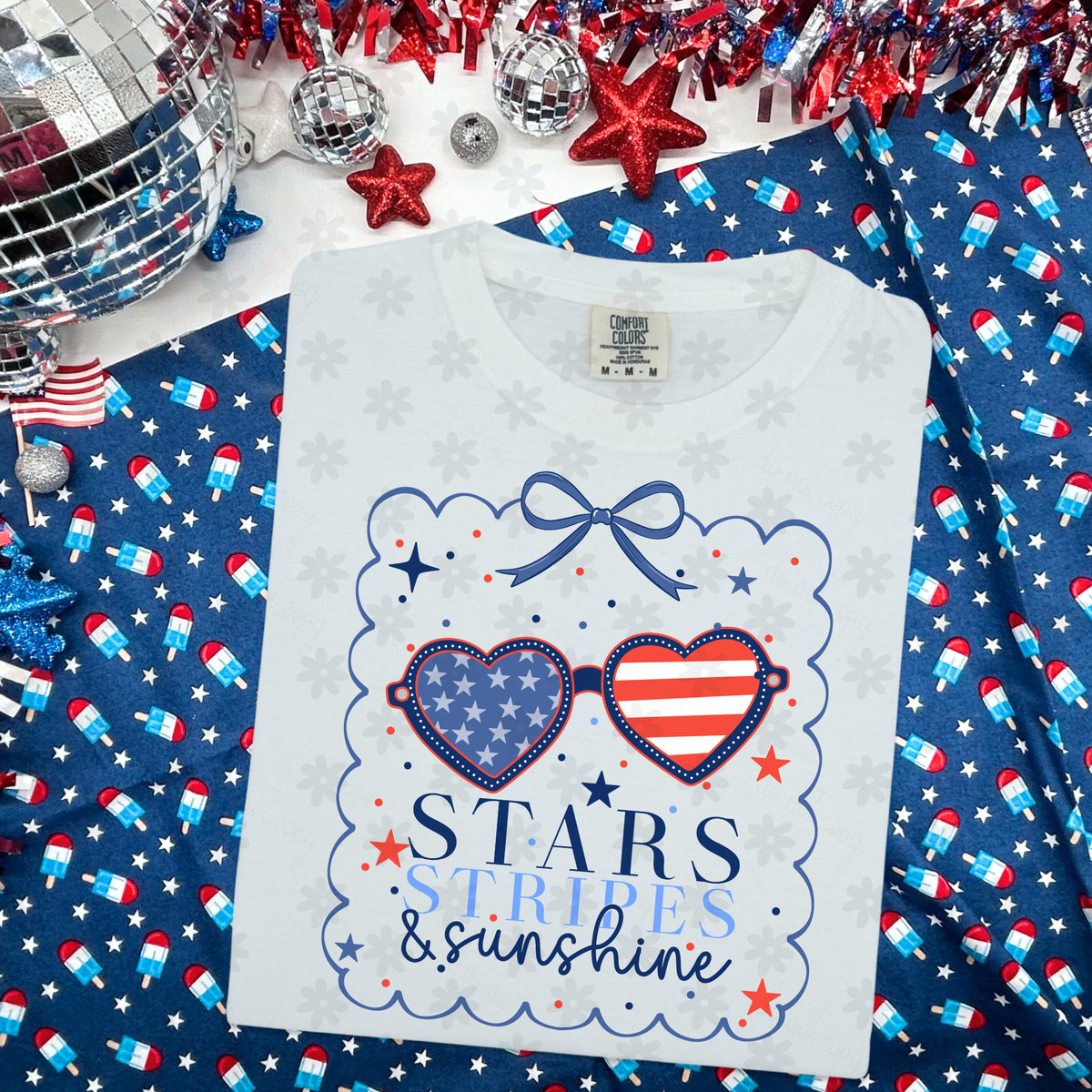 Stars stripes & sunshine blue bow frame (Dyed) DTF Transfer