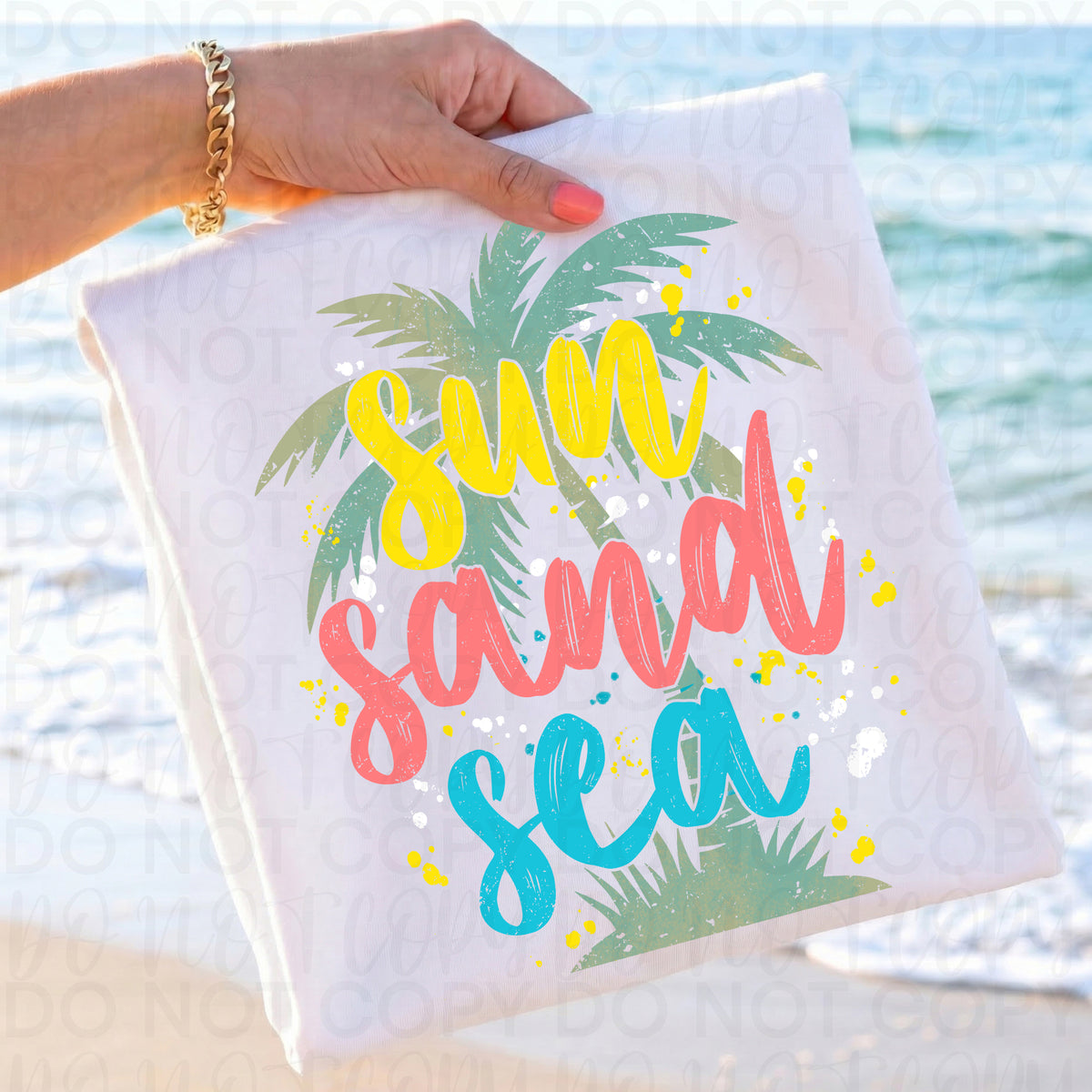 Sun sand sea palm tree (UAC) DTF Transfer