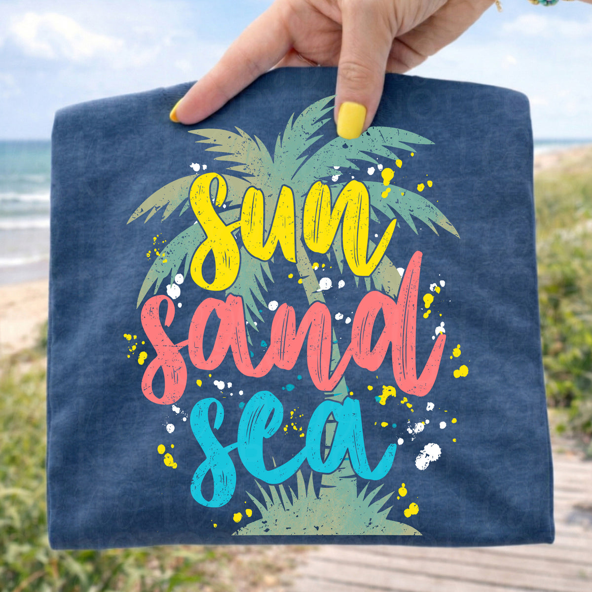 Sun sand sea palm tree (UAC) DTF Transfer