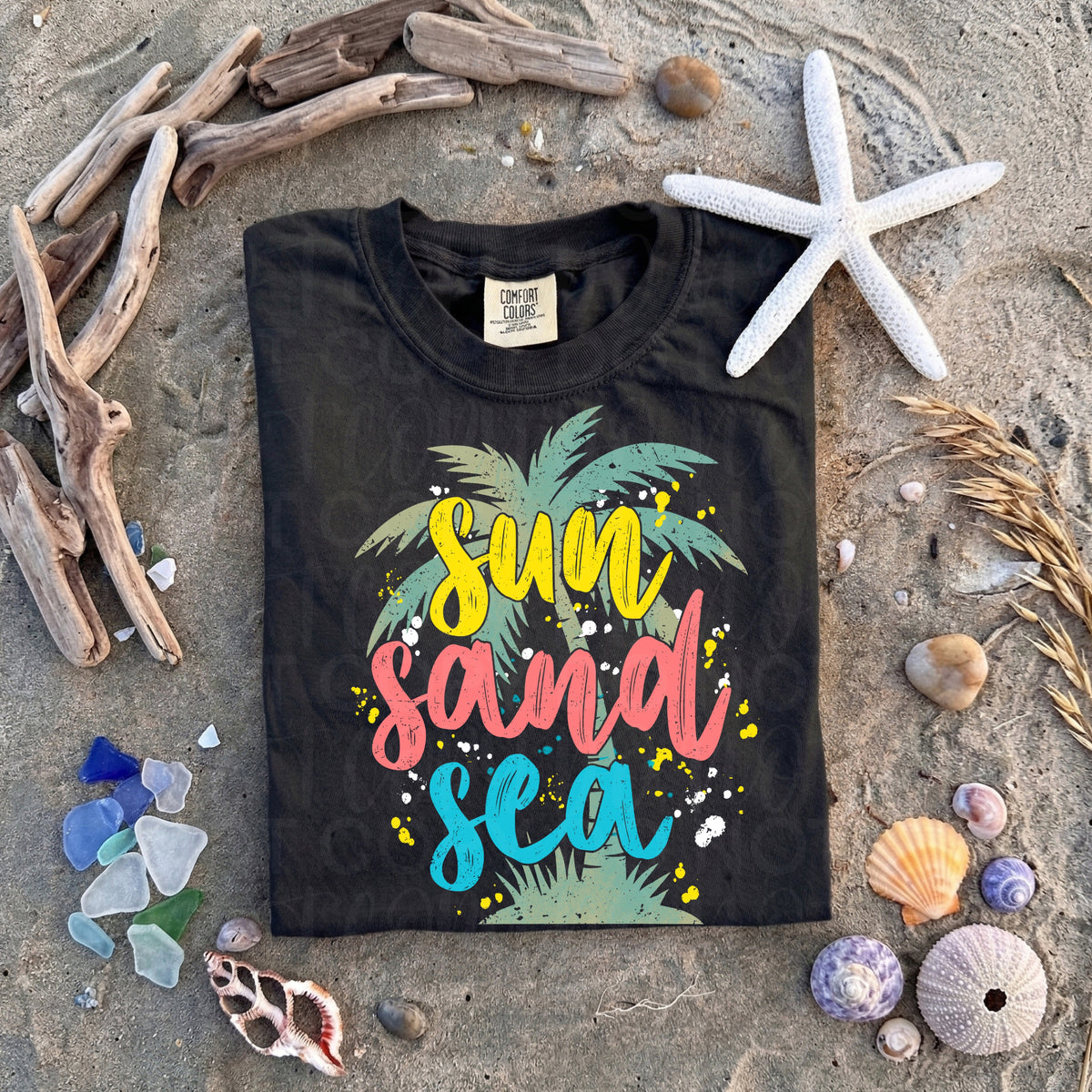 Sun sand sea palm tree (UAC) DTF Transfer