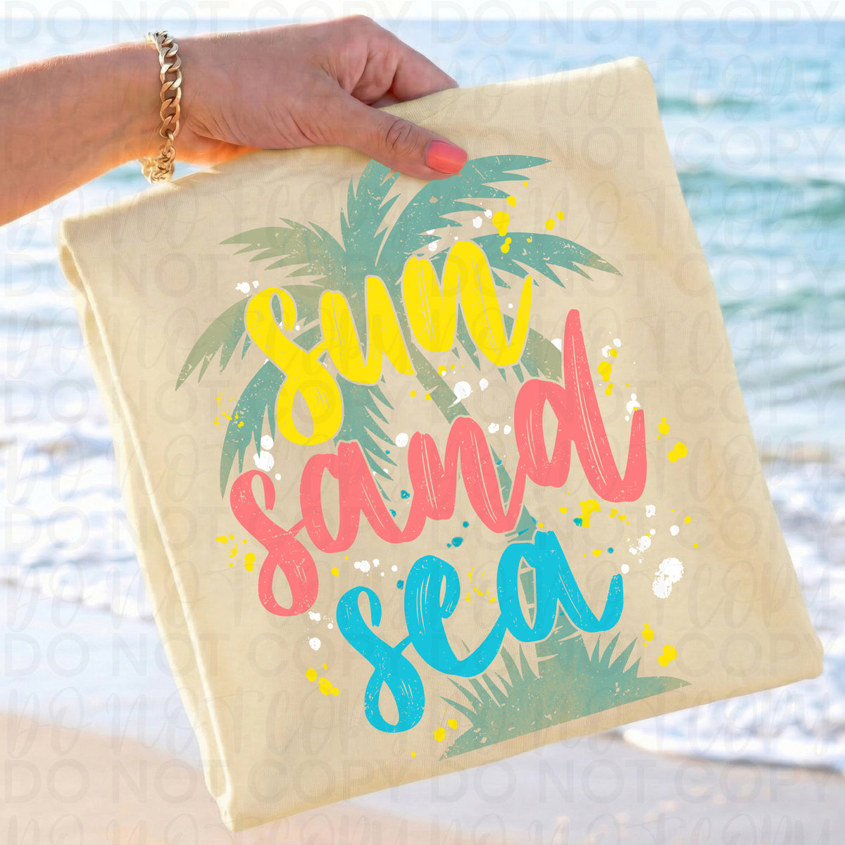 Sun sand sea palm tree (UAC) DTF Transfer