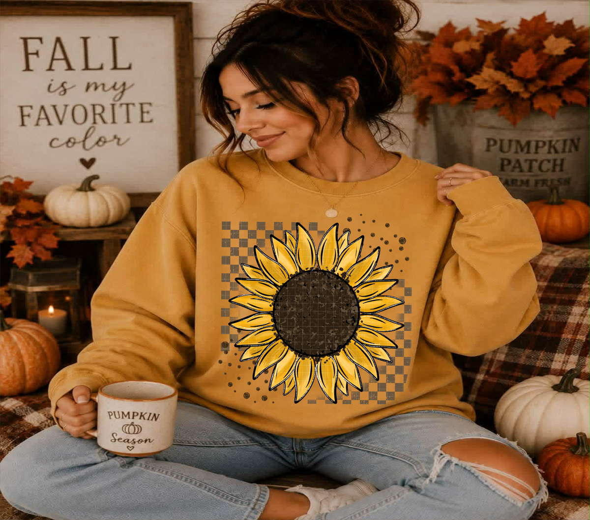 Sunflower checkered background (Linda) DTF transfer