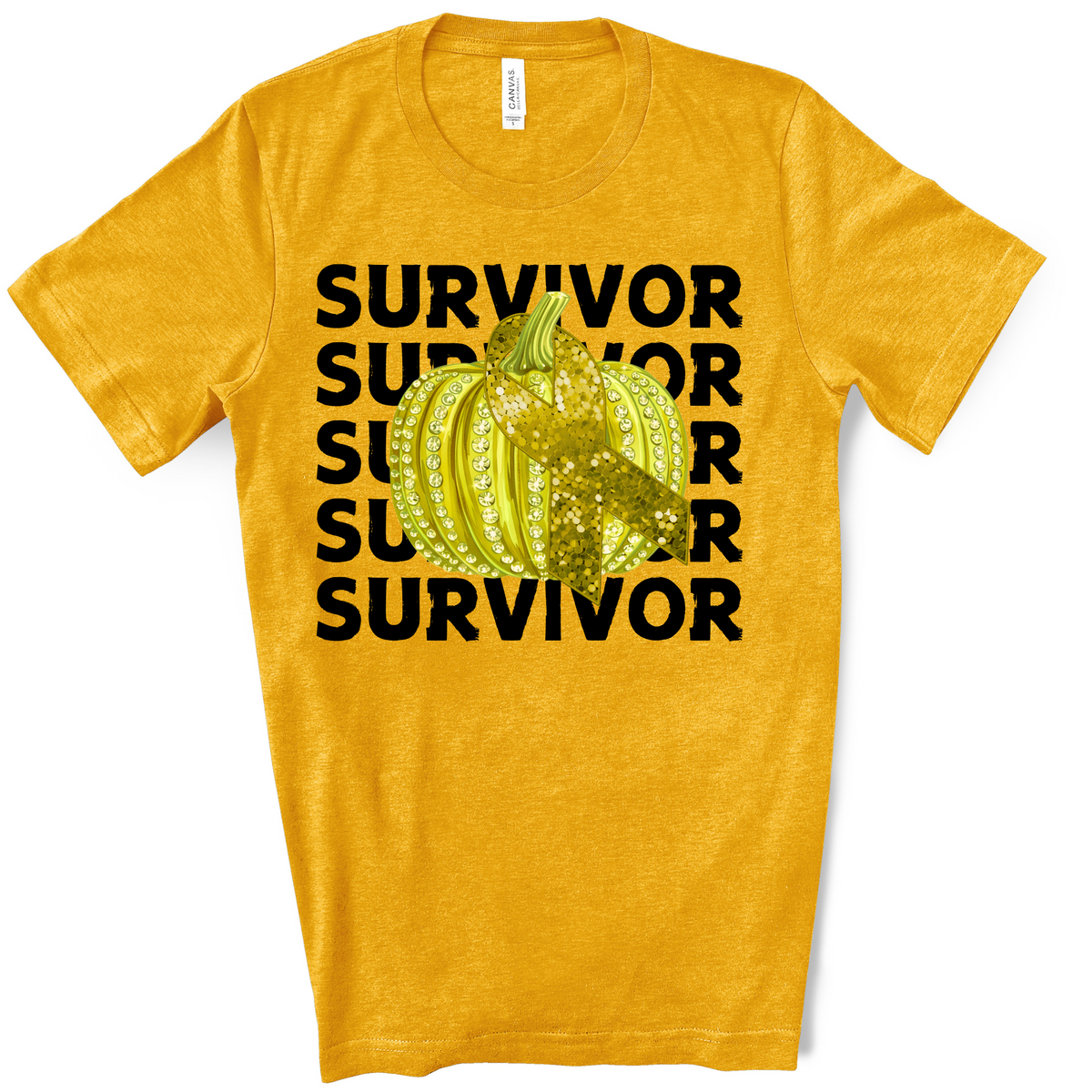 Survivor stacked gold pumpkin gold ribbon revel 45494 DTF transfer