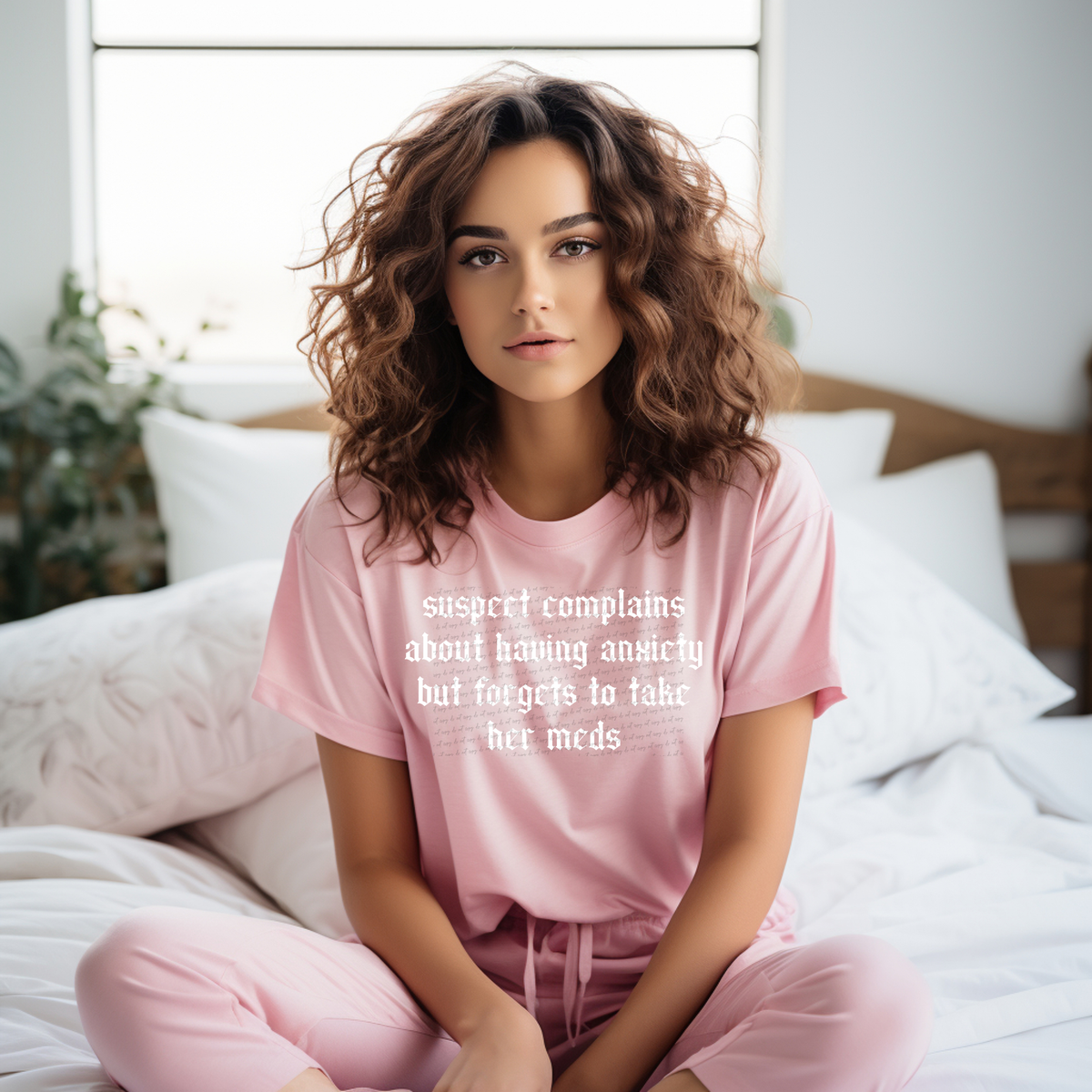 Suspect Complains About Having Anxiety But Forgets To Take Her Meds Gothic White 86459 DTF Transfer