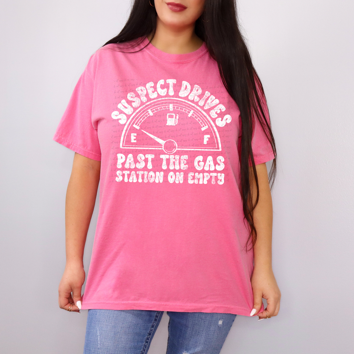 Suspect Drives Past The Gas Station On Empty White Grunge 86528 DTF Transfer