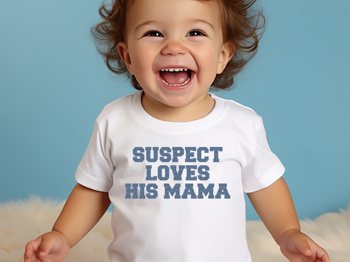 Suspect Love His Mama Blue Varsity Font 86247 DTF Transfer