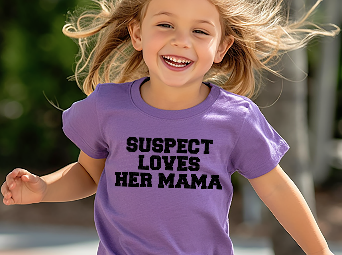 Suspect Loves Her Mama Black Varsity Font 86251 DTF Transfer