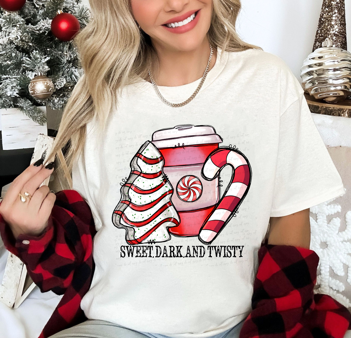 Sweet Dark and Twisty Christmas Tree Cake Peppermint Coffee Candy Cane 115739 DTF Transfer