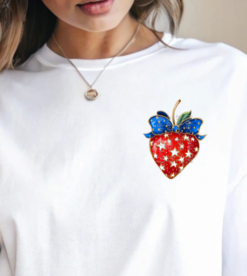 Strawberry with blue bow POCKET PRINT (Parker) 102266 DTF transfer