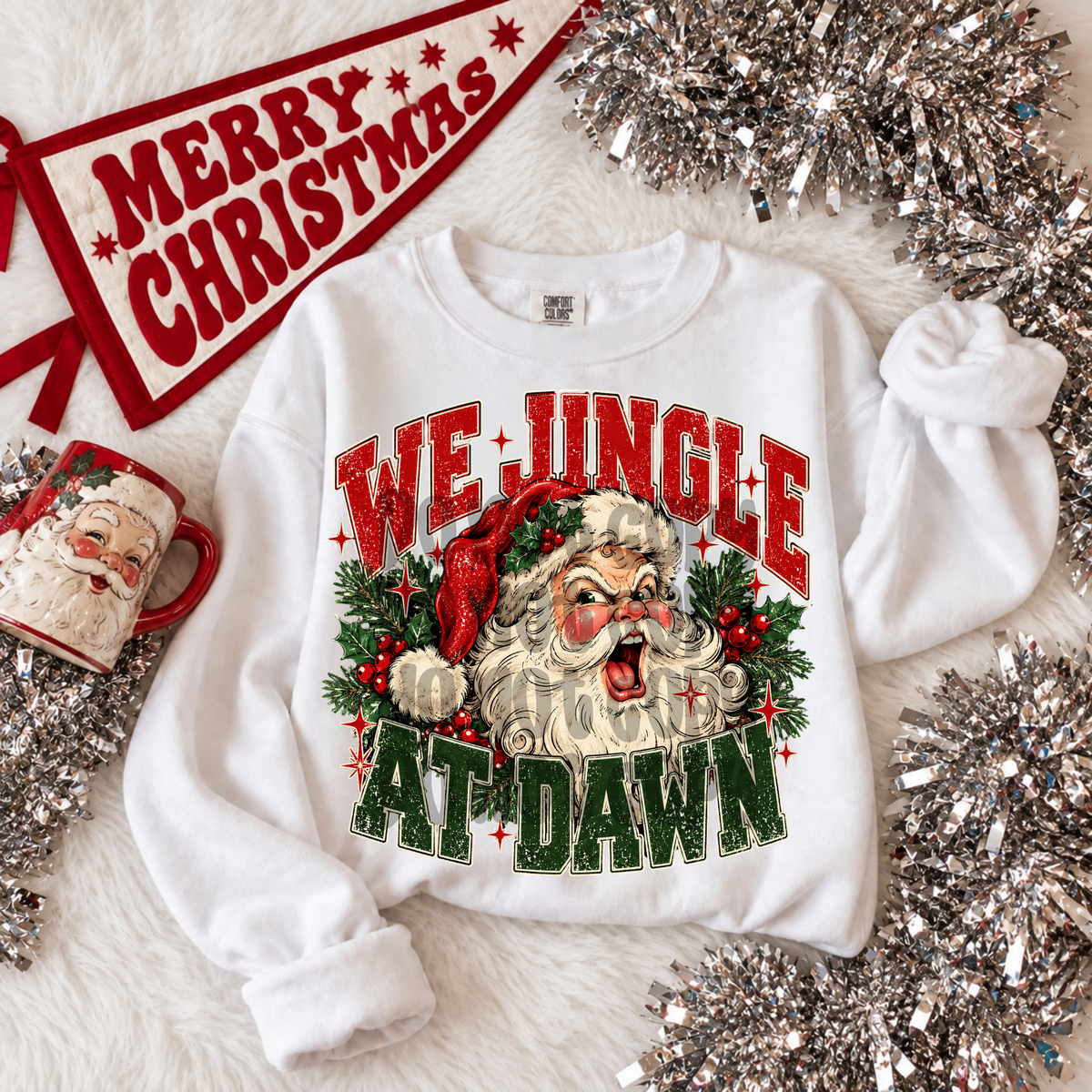 We jingle at dawn- Santa yelling DTF Transfer