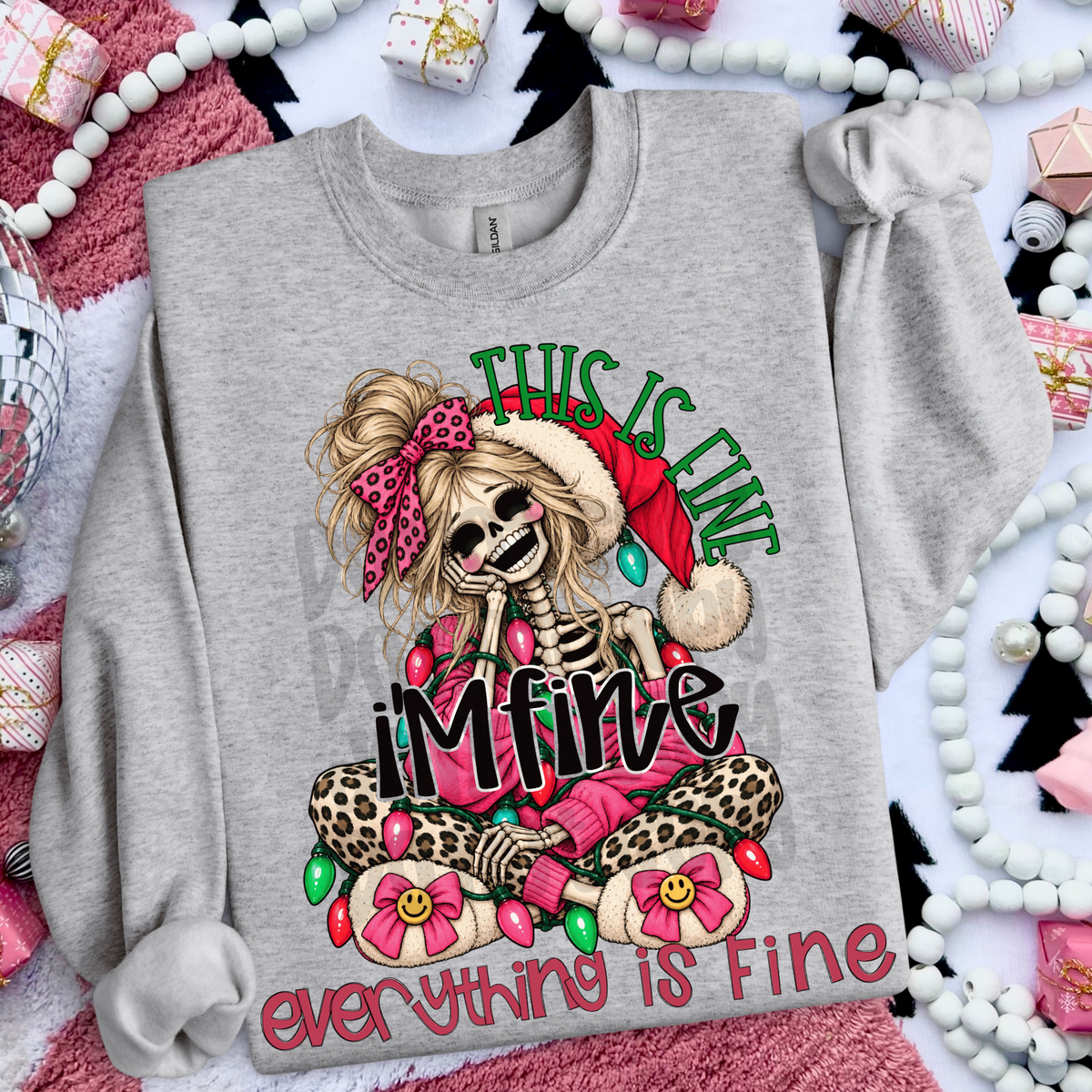 This is fine- Christmas blonde skeleton DTF Transfer