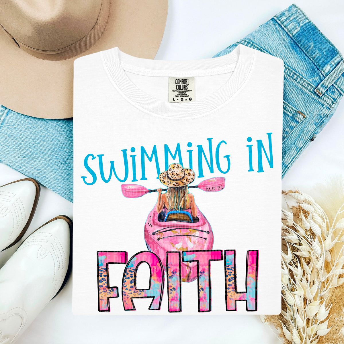 Swimming in Faith light blue DTF transfer