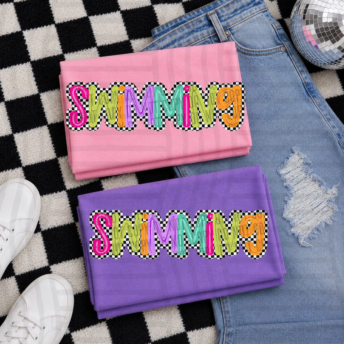 swimming simply checkered sports (caplinger) DTF Transfer
