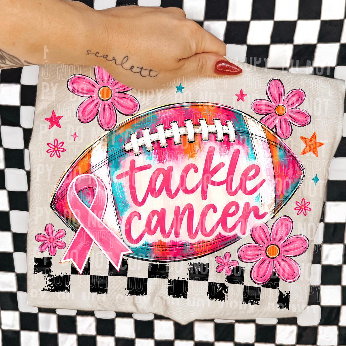 Tackle cancer pink and blue football DTF Transfer
