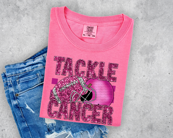 Tackle cancer pink and silver football pink helmet sequin 40273 DTF TRANSFER