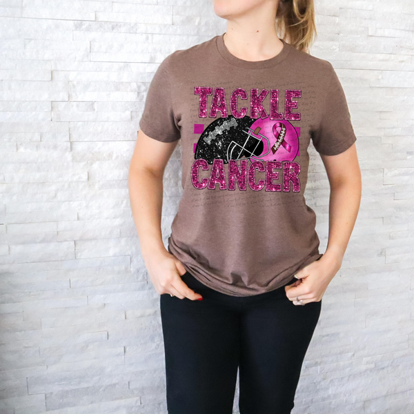 Tackle cancer BLACK football and PINK helmet sequin 40262 DTF TRANSFER